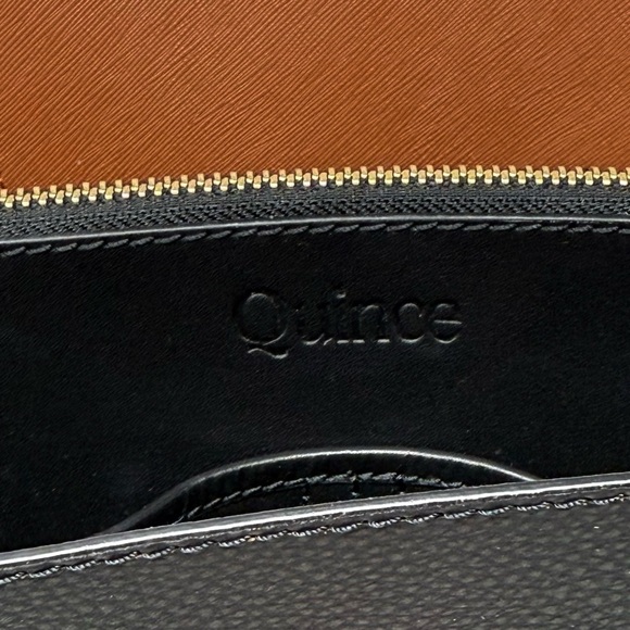 Quince Italian Leather Triple Compartment Shopper Tote Bag Black Work Laptop - Picture 2 of 14